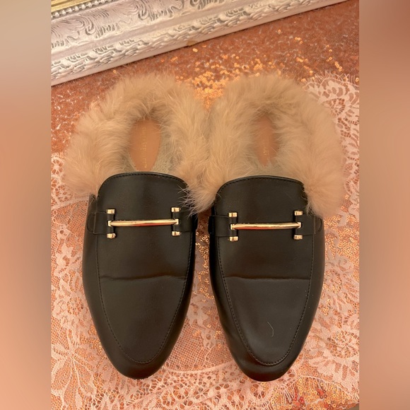 Black Ashley Stewart Mauve Tan Faux Fur Mules - Picture 15 of 15